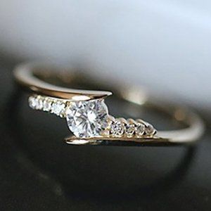 🔥 14K Gold Plated Round Cut Moissanite Delicate Ring, GPMB1553